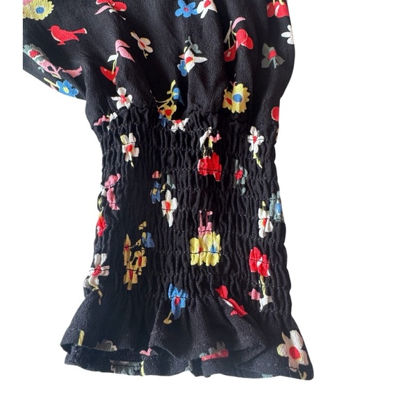 Boden Black Mock Neck Blouse with Colorful Flower and Cherries Design Women's 14 - Picture 12 of 14